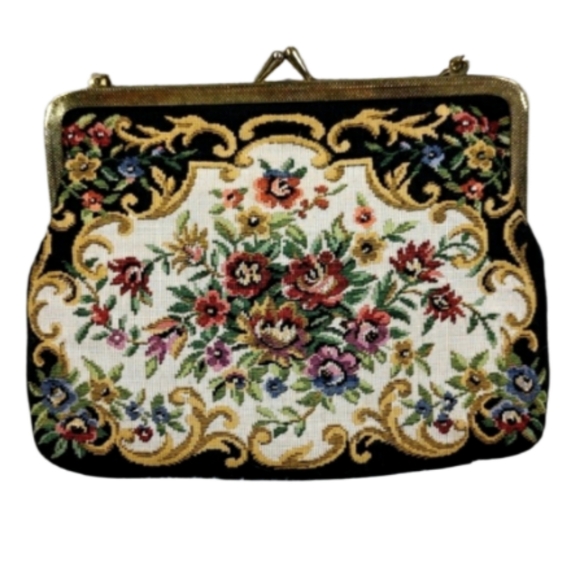 Vintage Tapestry Beautiful Floral / Black Purse & Gold Clasps - Picture 3 of 15